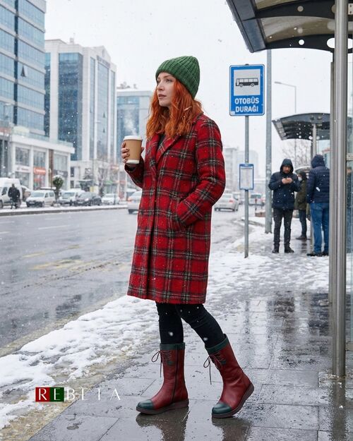 REBETA Deri Kadın Bağcık Detaylı Bordo Kombin Bot