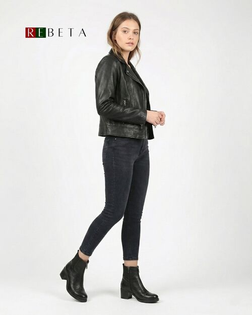 REBETA Deri Kadın Topuklu Siyah Bot