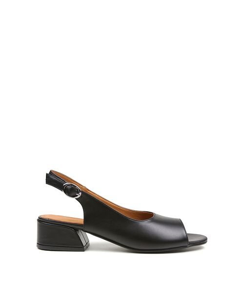 REBETA Deri Kadın Arkası Açık Topuklu Siyah Sandalet