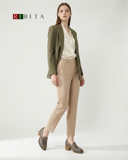 REBETA Deri Kadın Vizon Topuklu Loafer Ayakkabı