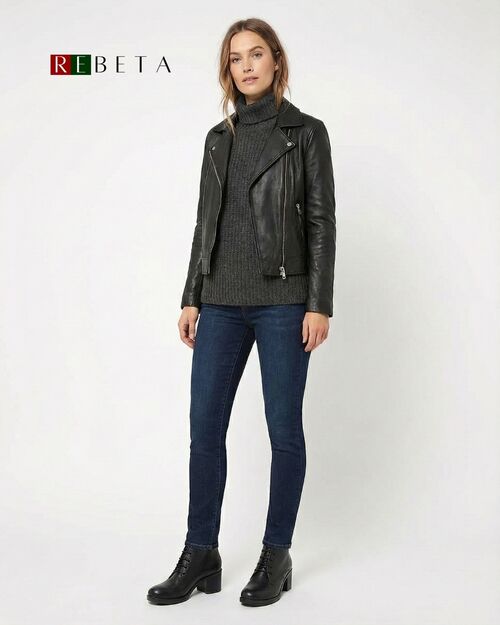 REBETA Deri Kadın Bağcıklı Topuklu Siyah Bot