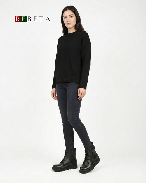 REBETA Deri Kadın Fermuar Detaylı Siyah Bot