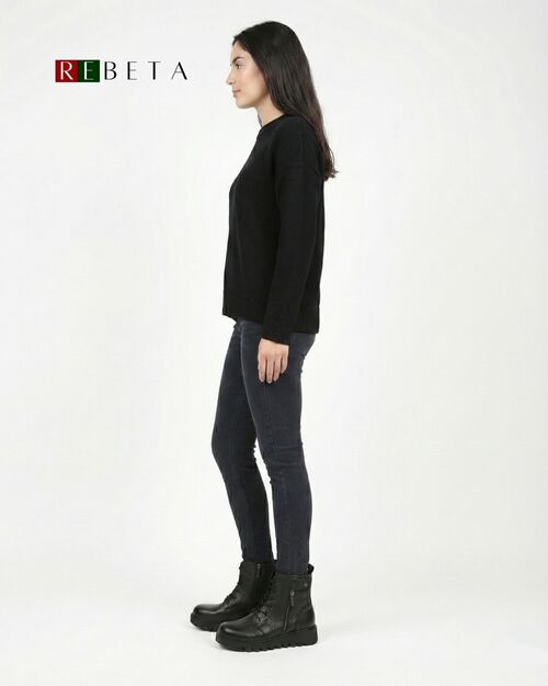 REBETA Deri Kadın Fermuar Detaylı Siyah Bot