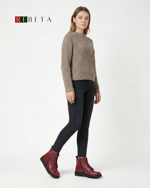 REBETA Deri Kadın Fermuar Detaylı Bordo Bot