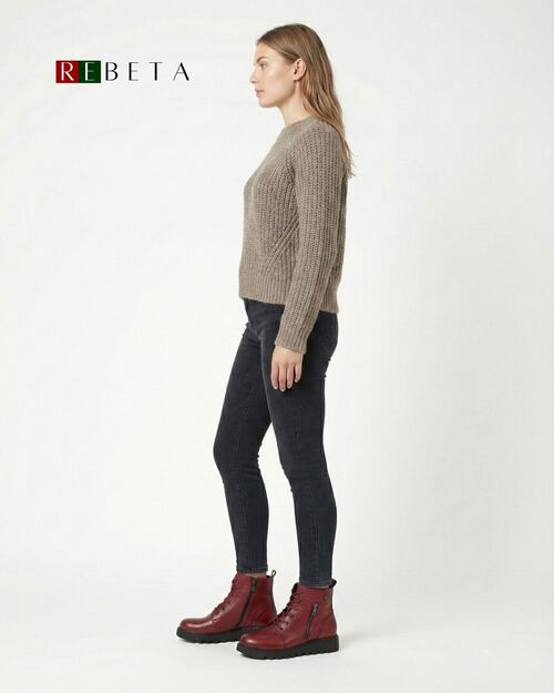 REBETA Deri Kadın Fermuar Detaylı Bordo Bot