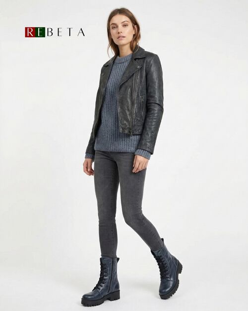 REBETA Deri Kadın Antik Mavi Bot