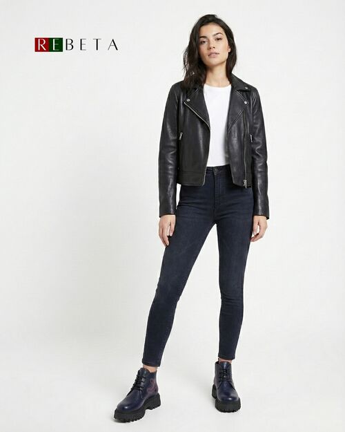 REBETA Deri Kadın Bot Lacivert Kombin