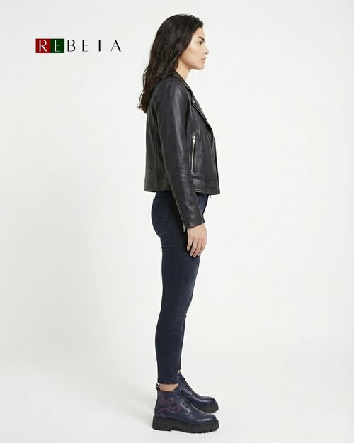 REBETA Deri Kadın Bot Lacivert Kombin