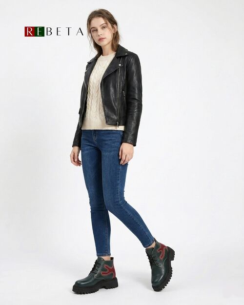 REBETA Deri Kadın Bot Yeşil Kombin