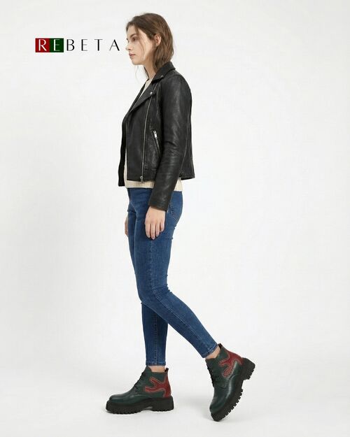 REBETA Deri Kadın Bot Yeşil Kombin