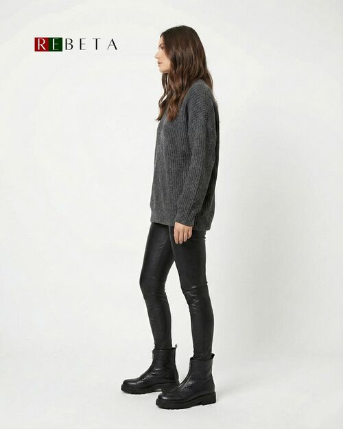 REBETA Deri Kadın Önü Fermuarlı Siyah Bot