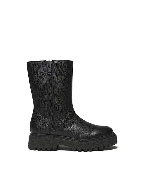 REBETA Deri Kadın Çift Fermuar Detaylı Siyah Bot