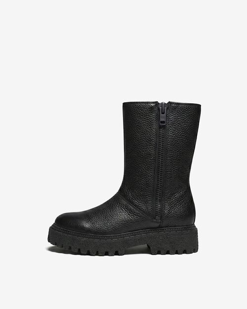 REBETA Deri Kadın Çift Fermuar Detaylı Siyah Bot