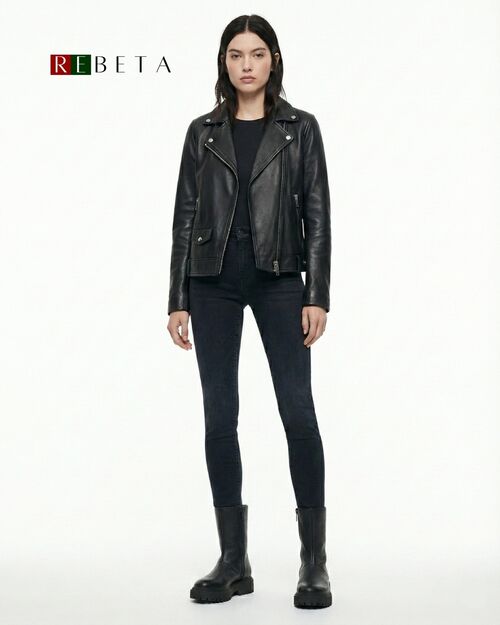 REBETA Deri Kadın Çift Fermuar Detaylı Siyah Bot