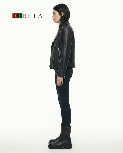 REBETA Deri Kadın Çift Fermuar Detaylı Siyah Bot