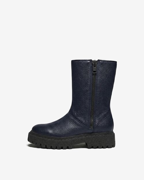 REBETA Deri Kadın Çift Fermuar Detaylı Lacivert Bot