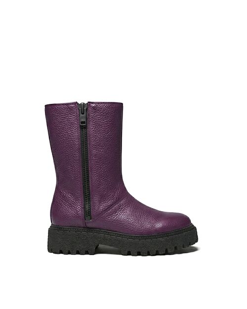 REBETA Deri Kadın Çift Fermuar Detaylı Mor Bot