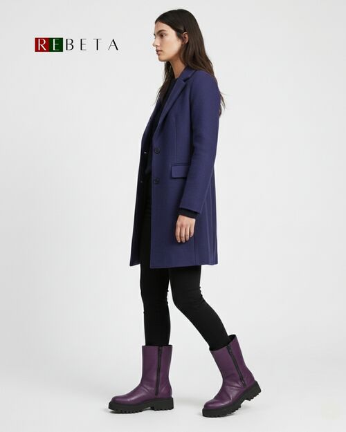 REBETA Deri Kadın Çift Fermuar Detaylı Mor Bot