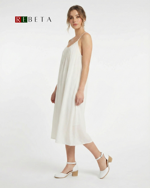 REBETA Deri Kadın Bilekten Bağlamalı Topuklu Beyaz Ayakkabı