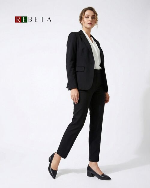 REBETA Deri Kadın Sivri Burun Siyah Topuklu Ayakkabı