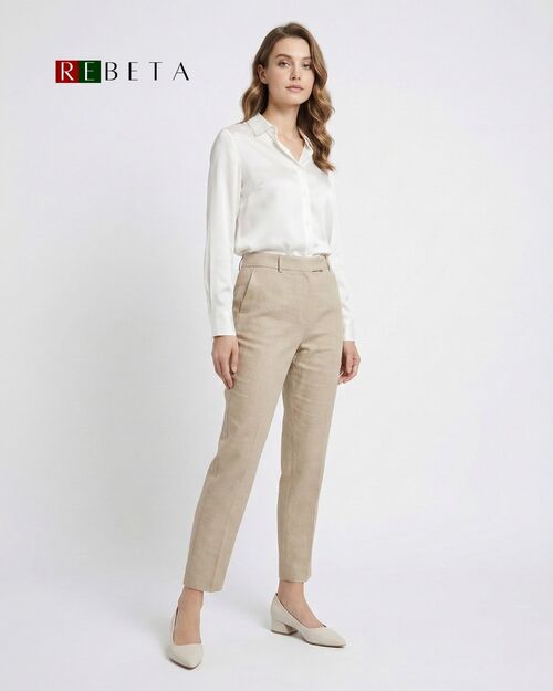 REBETA Deri Kadın Sivri Burun Bej Topuklu Ayakkabı