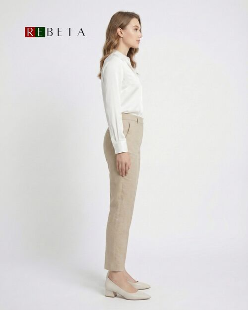 REBETA Deri Kadın Sivri Burun Bej Topuklu Ayakkabı