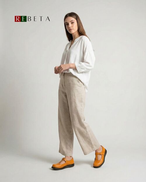 REBETA Deri Kadın Pencere Detaylı Kavuniçi Ayakkabı