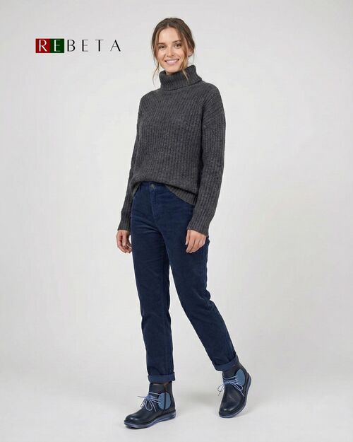 REBETA Deri Kadın Bağcıklı Lacivert Bot