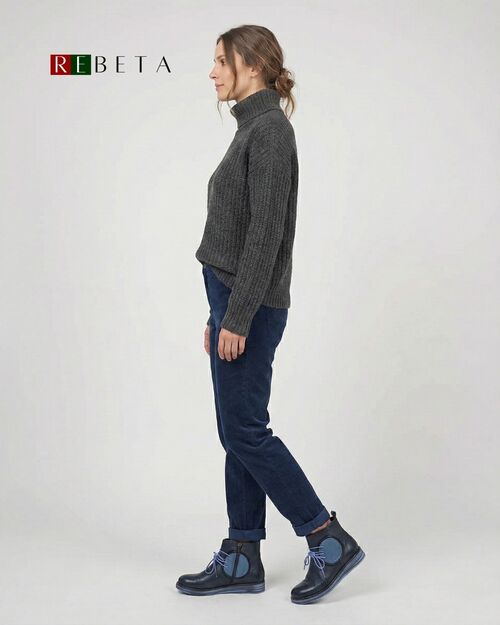 REBETA Deri Kadın Bağcıklı Lacivert Bot