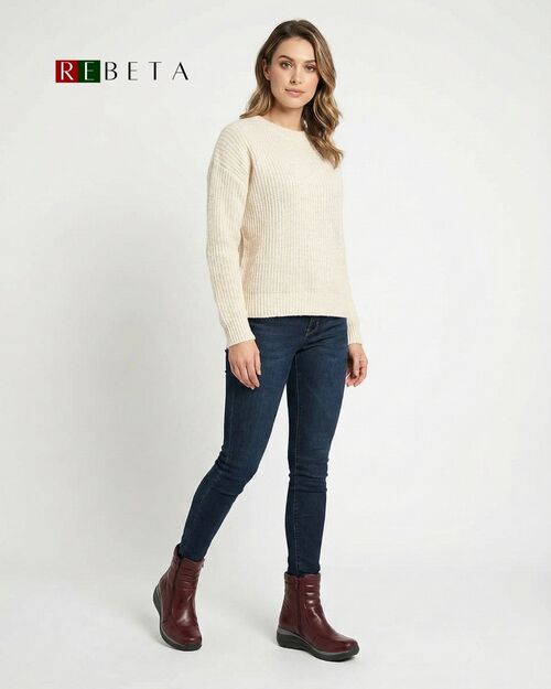 REBETA Deri Kadın Fermuarlı Bordo Bot