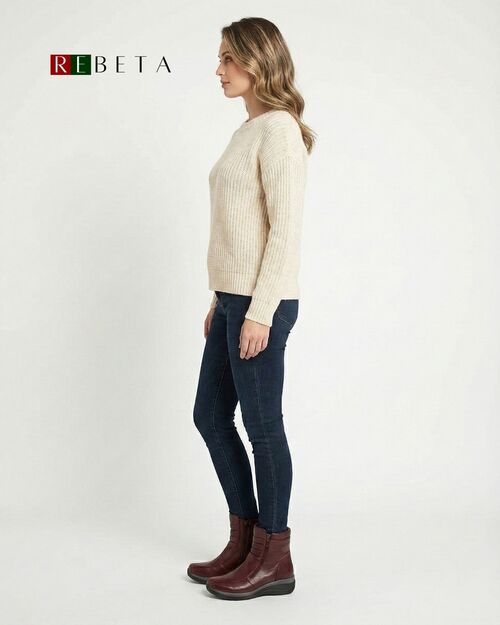 REBETA Deri Kadın Fermuarlı Bordo Bot