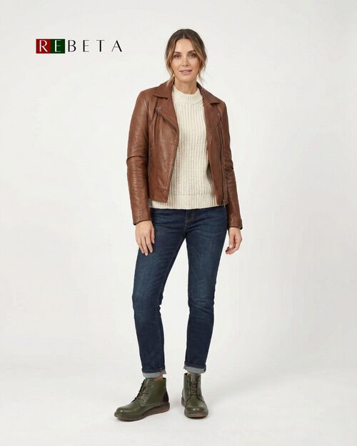 REBETA Deri Kadın Haki Kombin Bot