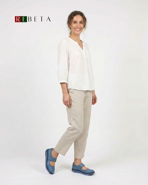 REBETA Deri Bantlı Mavi Kadın Ayakkabı Kombin