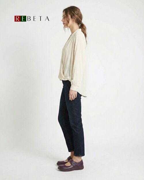 REBETA Deri Bantlı Mor Kadın Ayakkabı Kombin