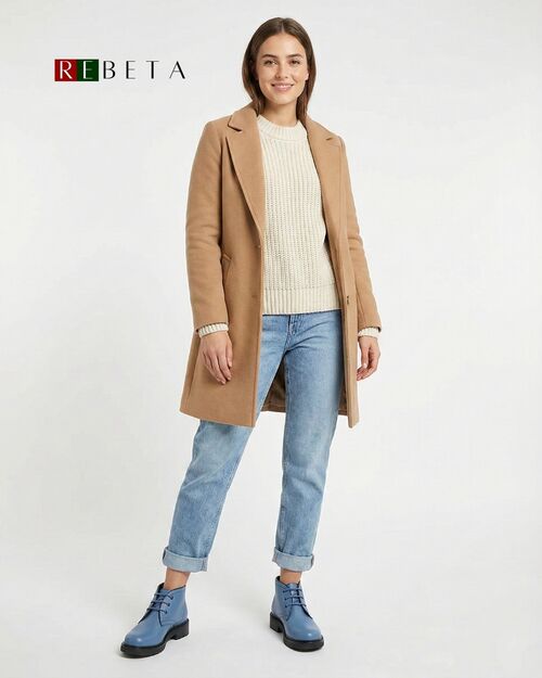 REBETA Deri Kadın Bağcıklı Mavi Bot