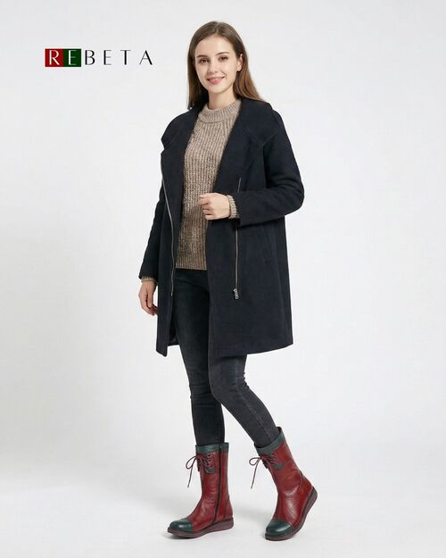 REBETA Deri Kadın Bağcık Detaylı Bordo Kombin Bot