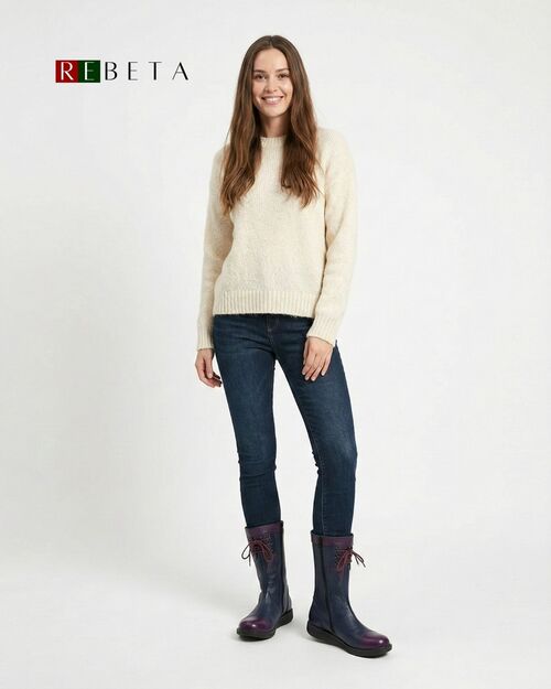 REBETA Deri Kadın Bağcık Detaylı Lacivert Kombin Bot