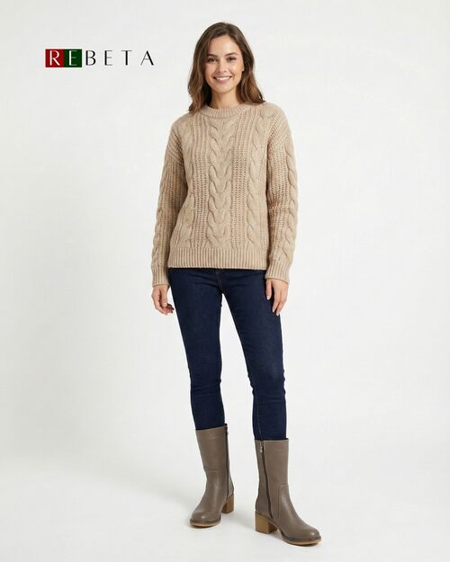 REBETA Deri Kadın Topuklu Vizon Bot