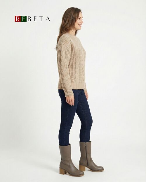 REBETA Deri Kadın Topuklu Vizon Bot