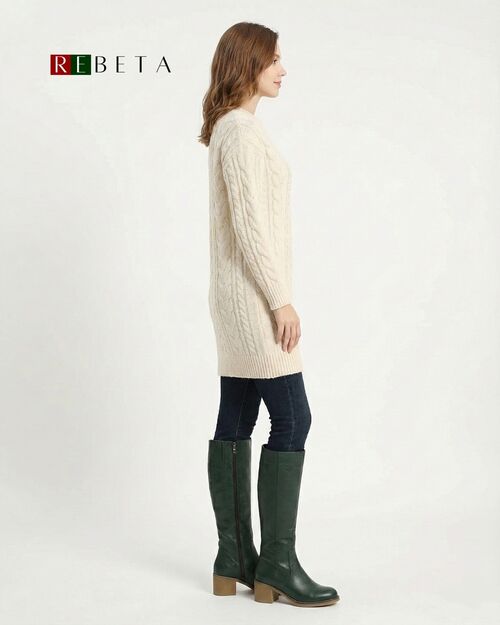 REBETA Deri Kadın Topuklu Yeşil Çizme