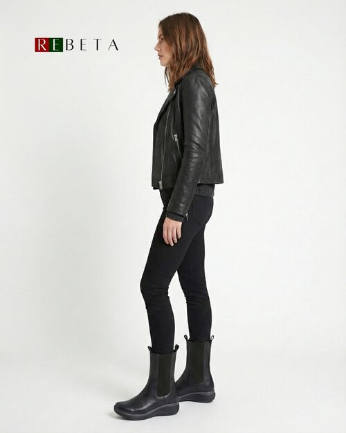 REBETA Deri Kadın Siyah Bot