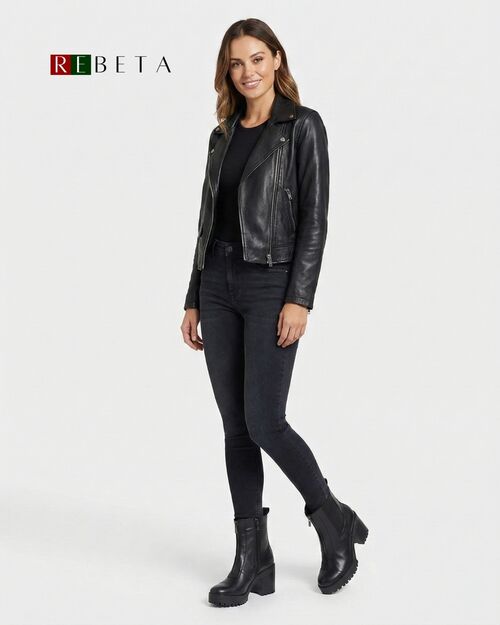 REBETA Deri Kadın Yüksek Tabanlı Siyah Bot