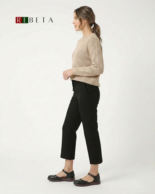 REBETA Deri Kadın Bordo Tabanlı Siyah Ayakkabı