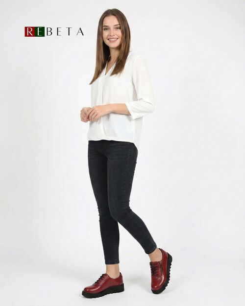 REBETA Deri Kadın Fermuar Detaylı Bordo Ayakkabı