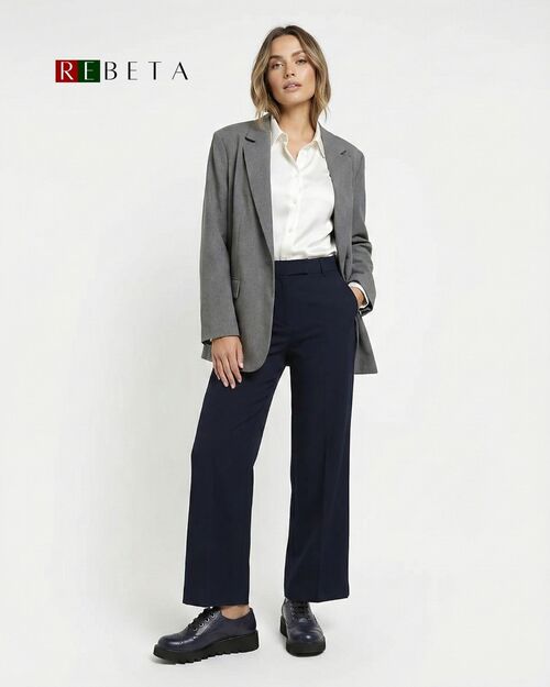 REBETA Deri Kadın Bağcıklı Kalın Taban Lacivert Ayakkabı