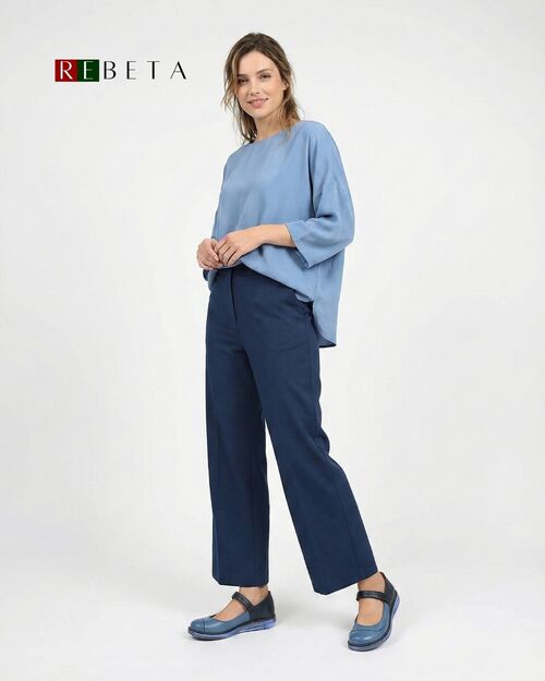 REBETA Deri Kadın Siyah Bantlı Mavi Ayakkabı