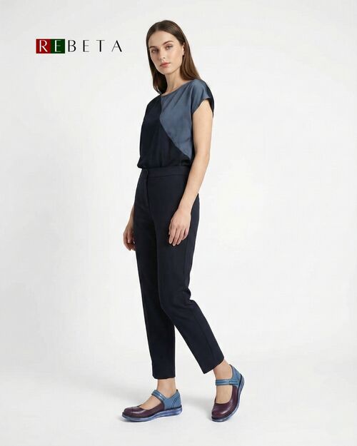 REBETA Deri Kadın Mavi Bantlı Mor Ayakkabı