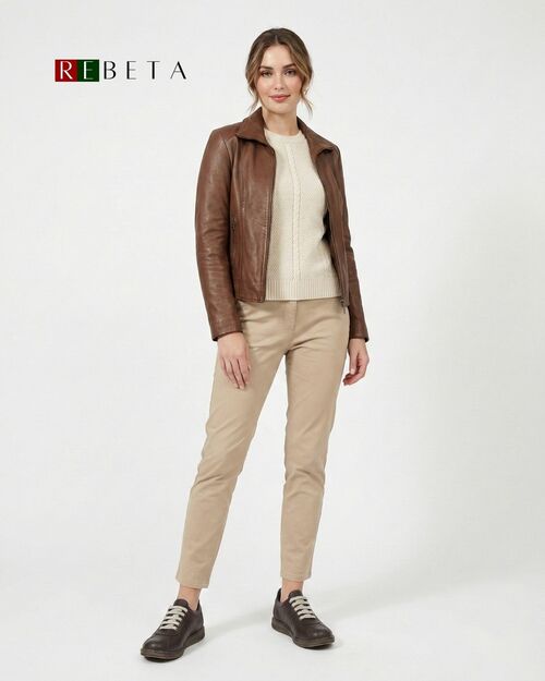 REBETA Deri Kadın Beyaz Bağcıklı Kahve Ayakkabı Kombin