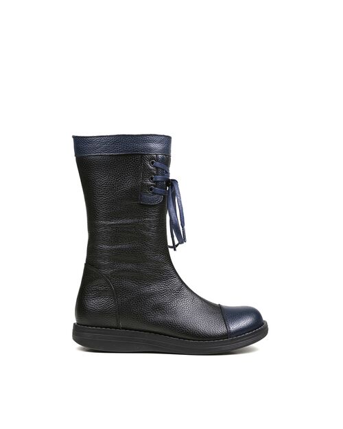 REBETA Deri Kadın Bağcık Detaylı Siyah Kombin Bot