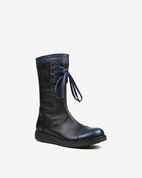 REBETA Deri Kadın Bağcık Detaylı Siyah Kombin Bot